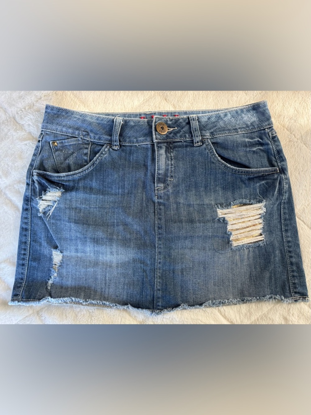 Elle Distressed Blue Denim Mini Skirt